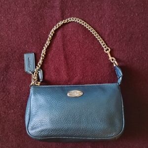 Blue Coach Pebbled Leather Wristlet F53340